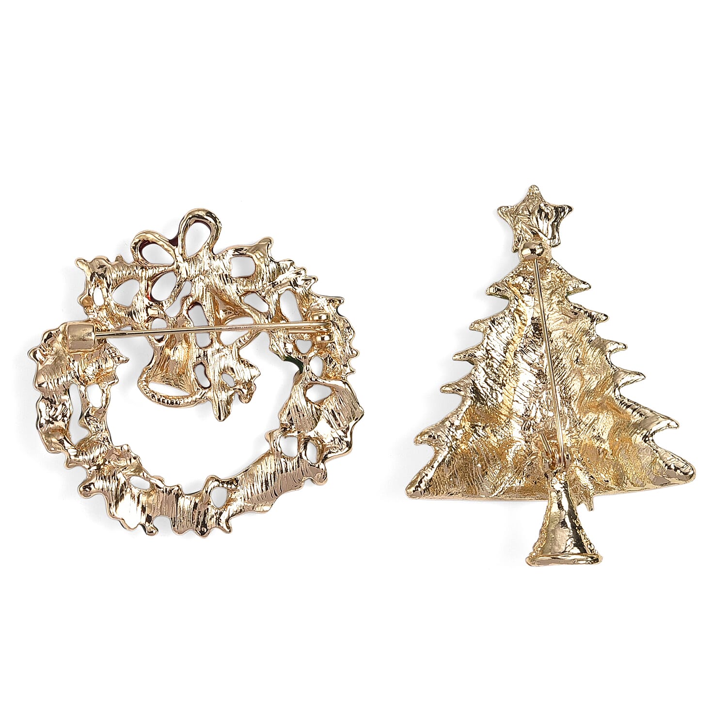 Set of 2 -  Multi Colour Crystal Brooch in Yellow Gold Tone with Enameled