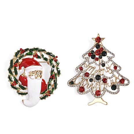 Closeout Deal - Christmas Deal - Set of 2 - Santa and Christmas Tree Brooch