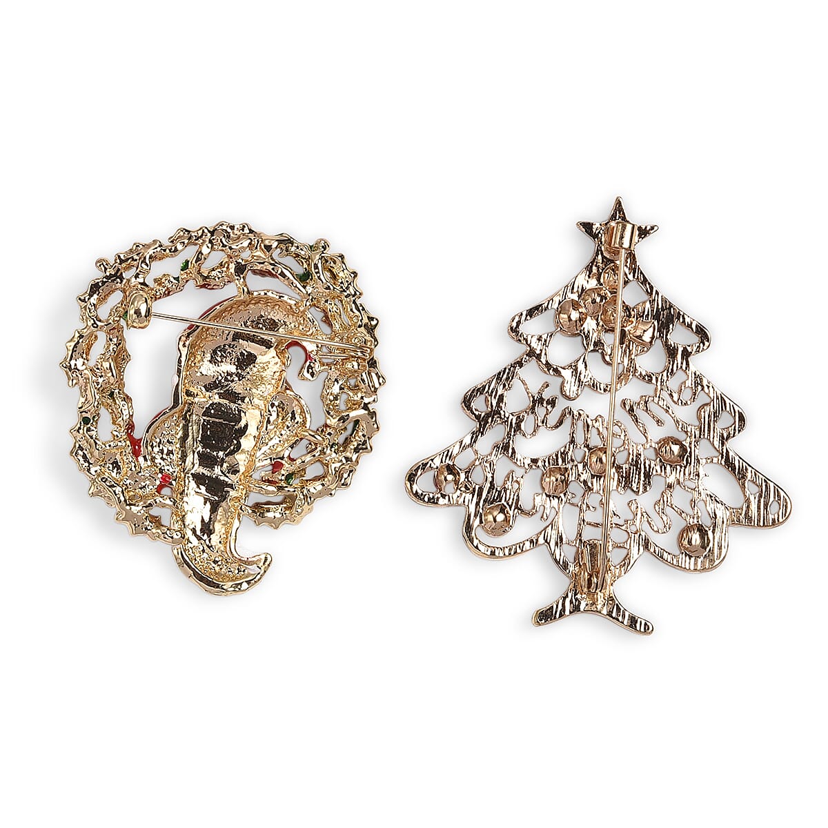 Closeout Deal - Christmas Deal - Set of 2 - Santa and Christmas Tree Brooch