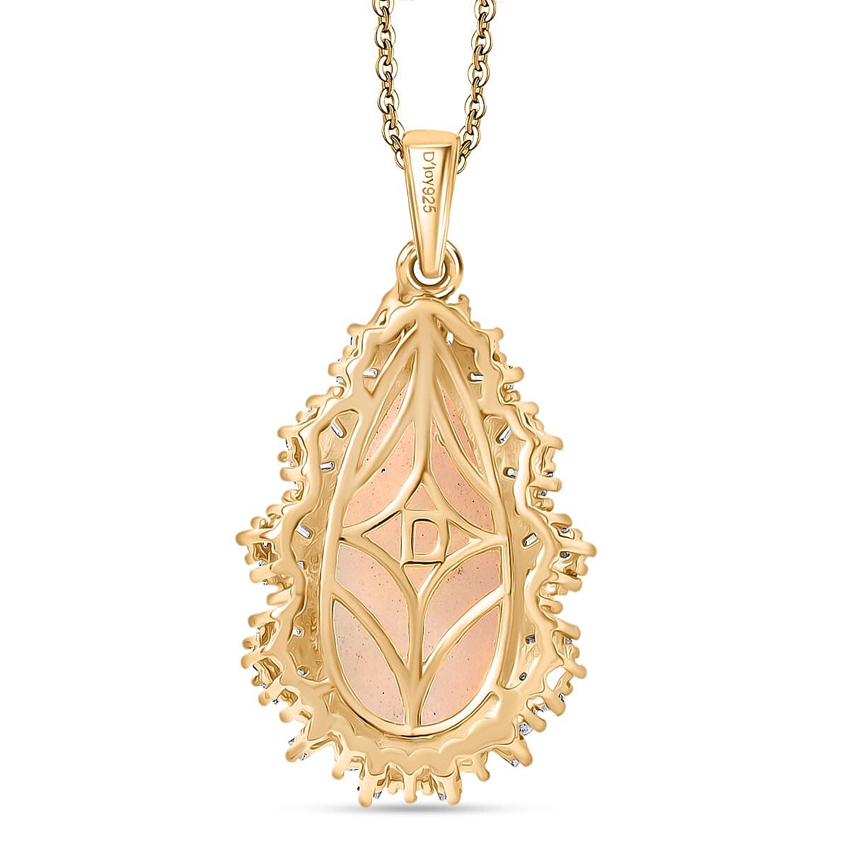 AAA Ethiopian Opal & Moissanite Pendant with Chain (Size 20) in 18K Vermeil Yellow Gold Plated Sterling Silver 4.75  Ct.
