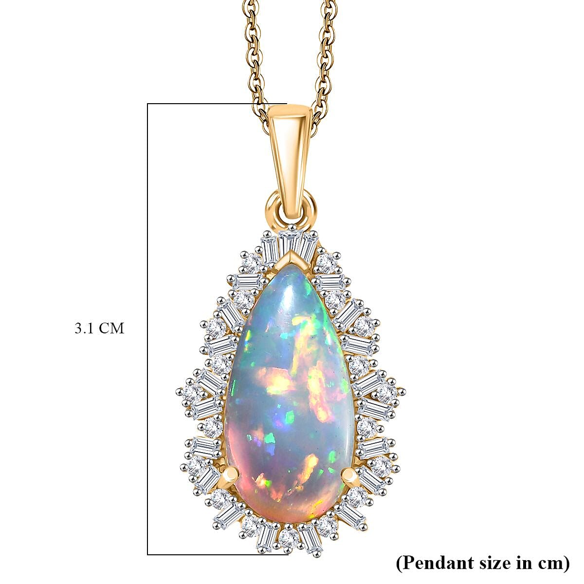 AAA Ethiopian Opal & Moissanite Pendant with Chain (Size 20) in 18K Vermeil Yellow Gold Plated Sterling Silver 4.75  Ct.
