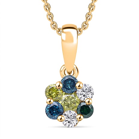 Blue Diamond,  White Diamond,  Yellow Diamond,  Green Diamond Pendant with Torn Chain 19DC (Size 20) in 18K YG Vermeil Sterling Silver 0.24 ct  0.330  Ct.