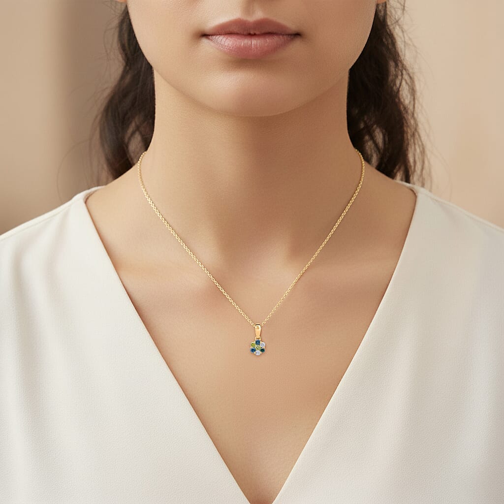 Blue Diamond,  White Diamond,  Yellow Diamond,  Green Diamond Pendant with Torn Chain 19DC (Size 20) in 18K YG Vermeil Sterling Silver 0.24 ct  0.330  Ct.