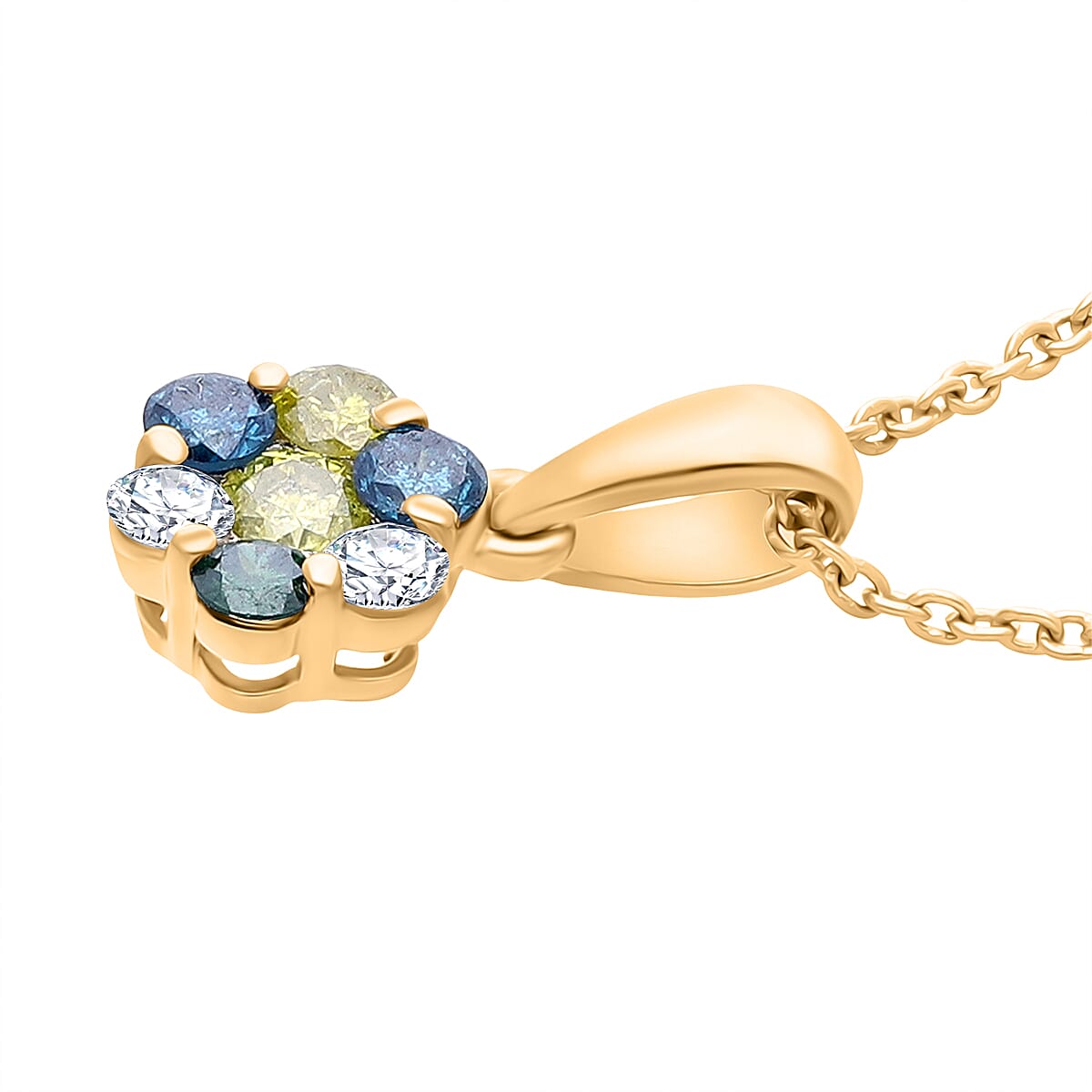 Blue Diamond,  White Diamond,  Yellow Diamond,  Green Diamond Pendant with Torn Chain 19DC (Size 20) in 18K YG Vermeil Sterling Silver 0.24 ct  0.330  Ct.