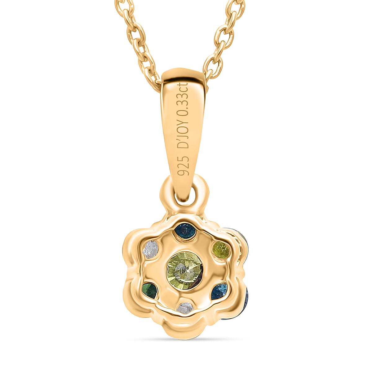 Blue Diamond,  White Diamond,  Yellow Diamond,  Green Diamond Pendant with Torn Chain 19DC (Size 20) in 18K YG Vermeil Sterling Silver 0.24 ct  0.330  Ct.
