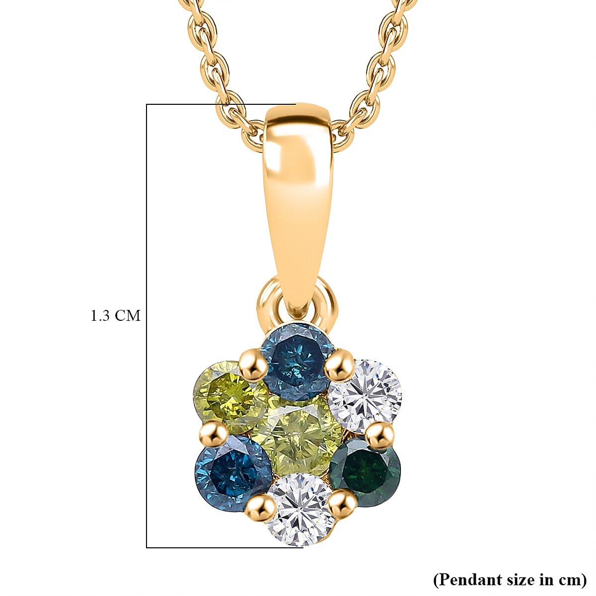 Blue Diamond,  White Diamond,  Yellow Diamond,  Green Diamond Pendant with Torn Chain 19DC (Size 20) in 18K YG Vermeil Sterling Silver 0.24 ct  0.330  Ct.