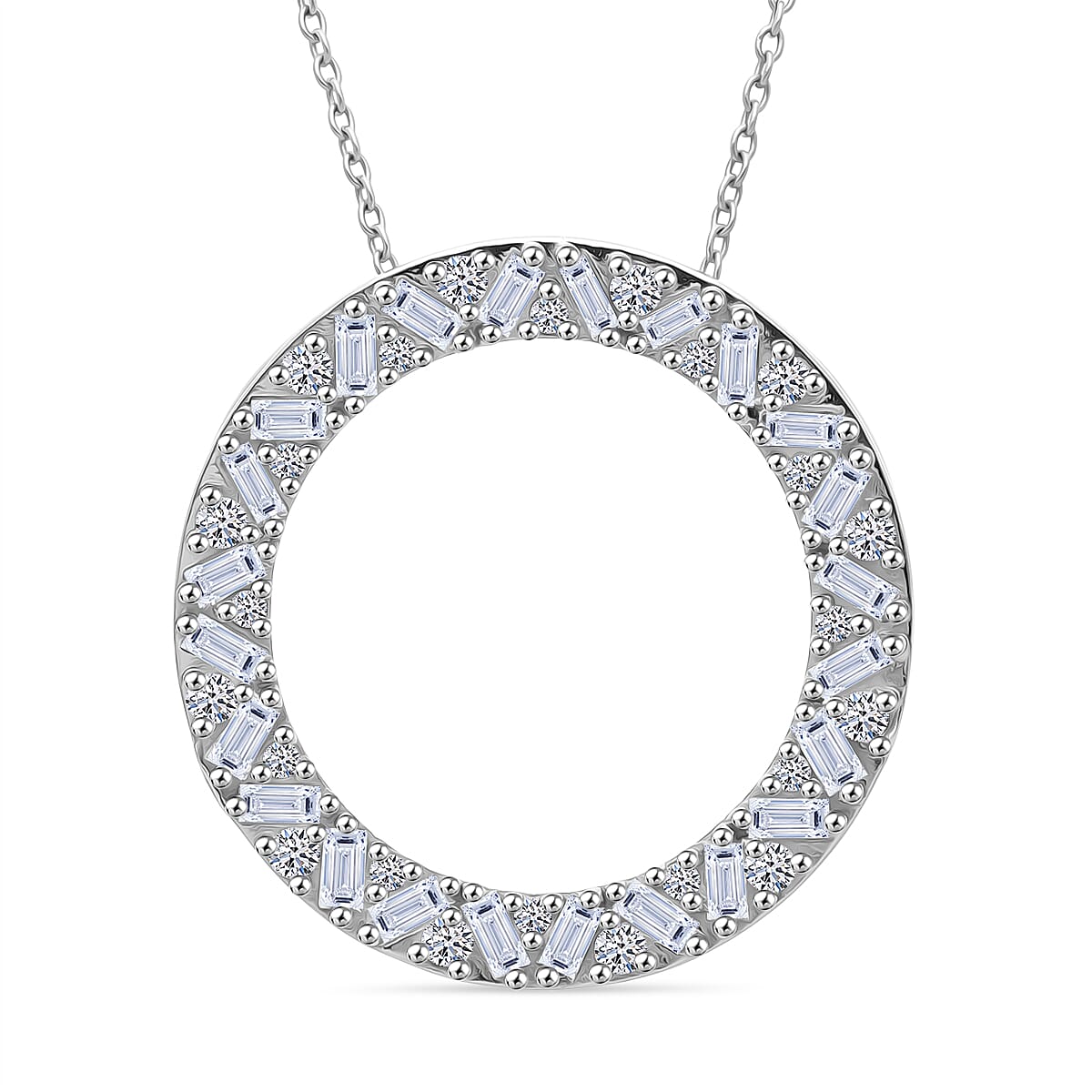 Luxuriant Lab Grown Diamond (VS-EF) Pendant with Chain (Size 18 - 2) in Rhodium Overlay Sterling Silver 1.00 Ct.