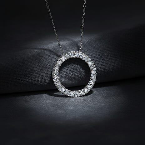 Luxuriant Lab Grown Diamond (VS-EF) Pendant with Chain (Size 18 - 2) in Rhodium Overlay Sterling Silver 1.00 Ct.