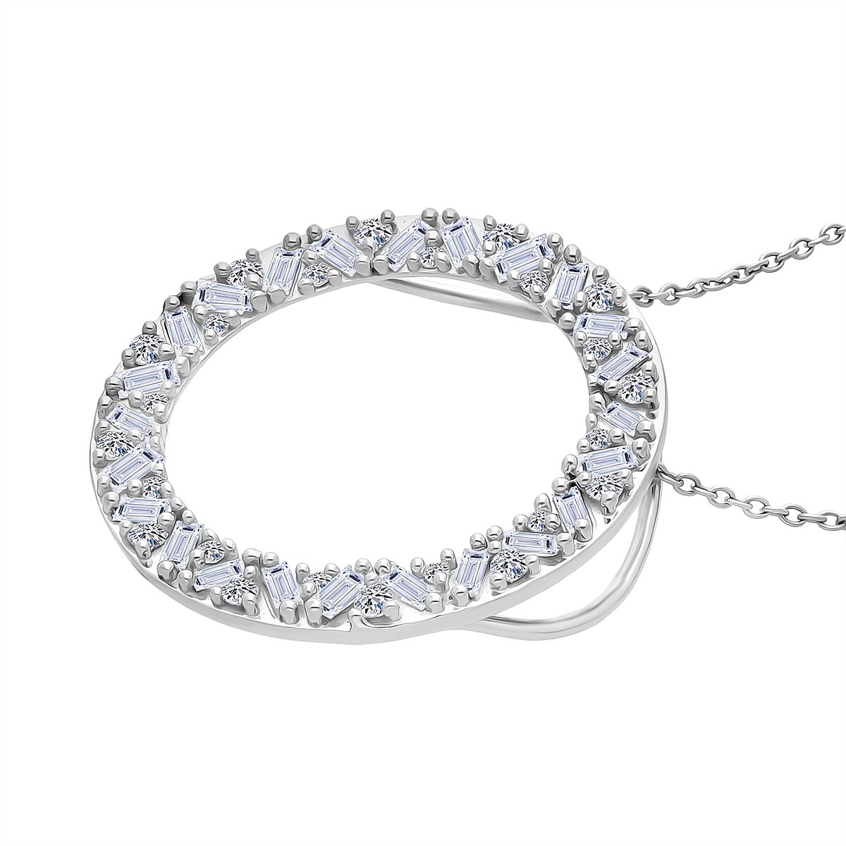 Luxuriant Lab Grown Diamond (VS-EF) Pendant with Chain (Size 18 - 2) in Rhodium Overlay Sterling Silver 1.00 Ct.