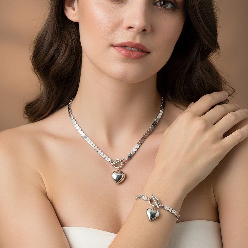 2 Piece Set - Silver Plated Hematite Necklace and Bracelet 75.00 Ct.