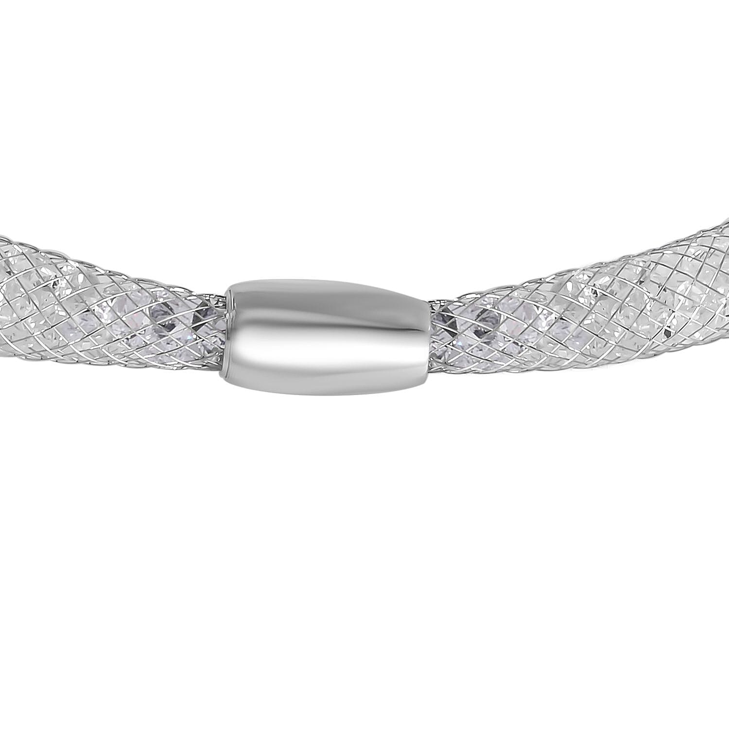 2 Piece Set -  White Crystal Fancy Necklace and Fancy Bracelet Pure White Brass  0.020  Ct.