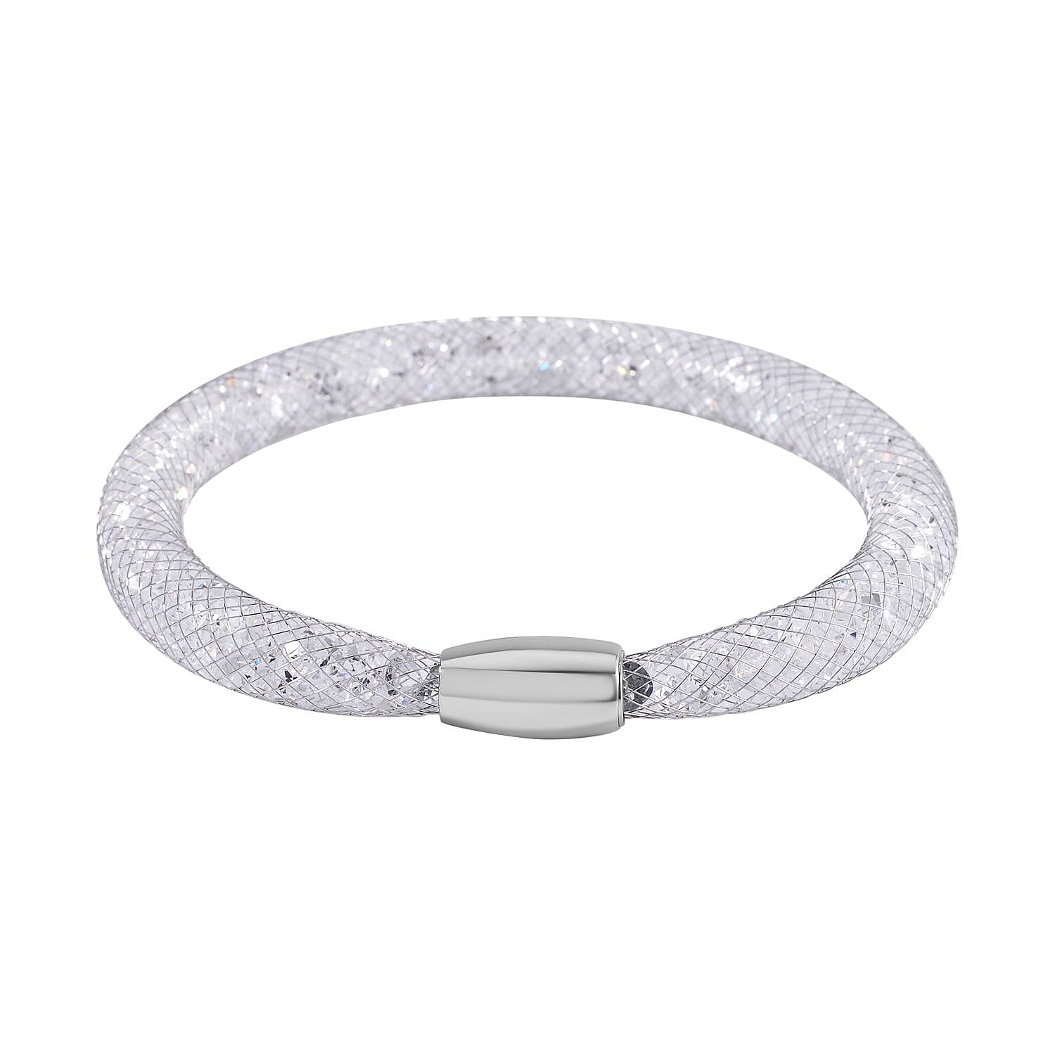 2 Piece Set -  White Crystal Fancy Necklace and Fancy Bracelet Pure White Brass  0.020  Ct.