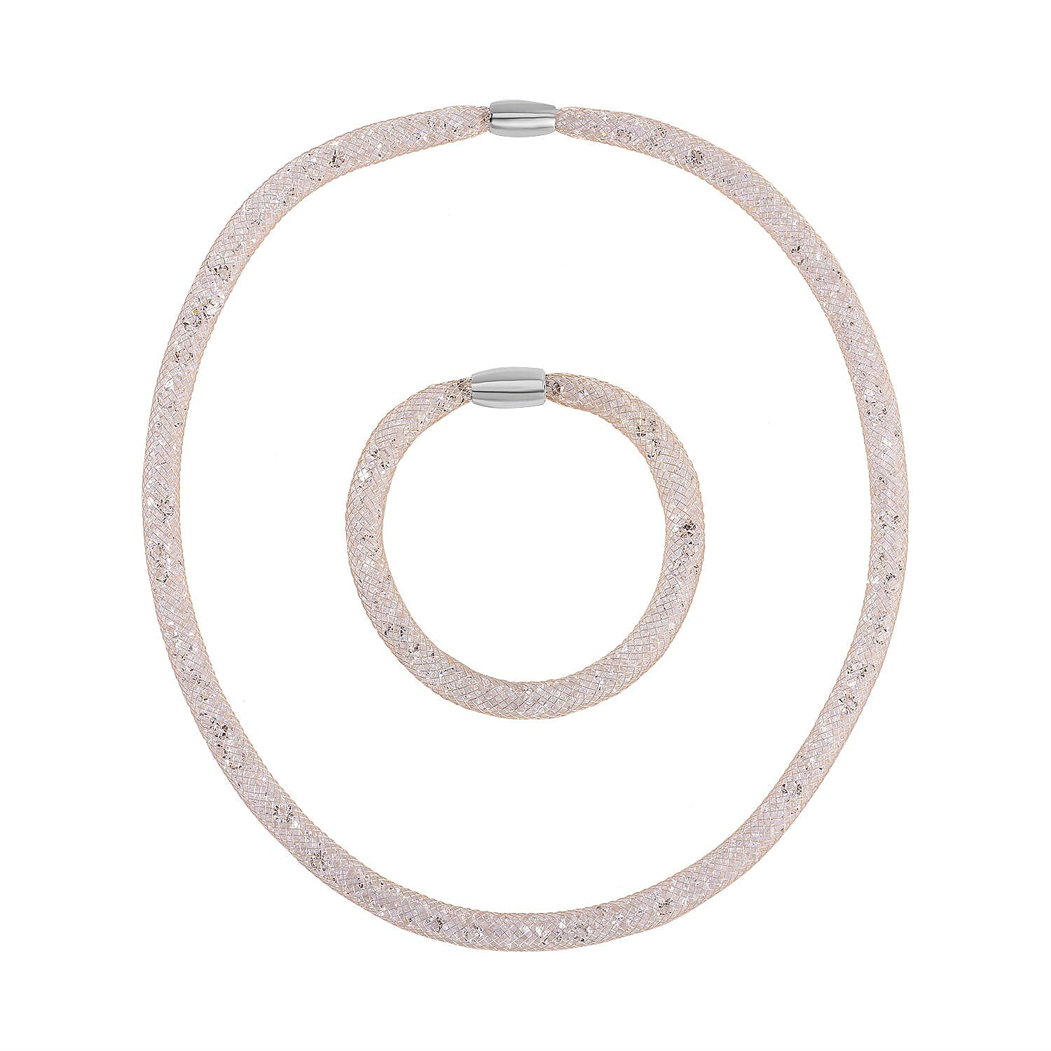 2 Piece Set -  White Crystal Fancy Necklace and Fancy Bracelet Pure Yellow Brass  0.020  Ct.