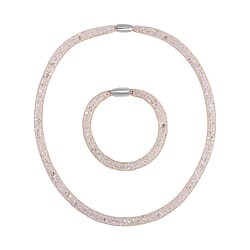 2 Piece Set -  Sparkly White Crystal Necklace (Size - 20) and Bracelet (Size - 8)