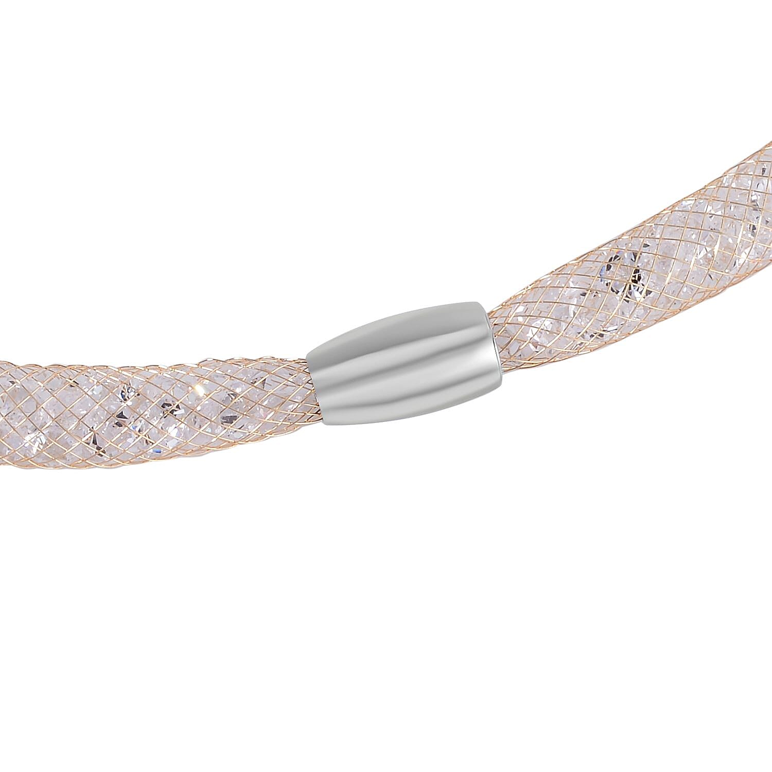 2 Piece Set -  White Crystal Fancy Necklace and Fancy Bracelet Pure Yellow Brass  0.020  Ct.