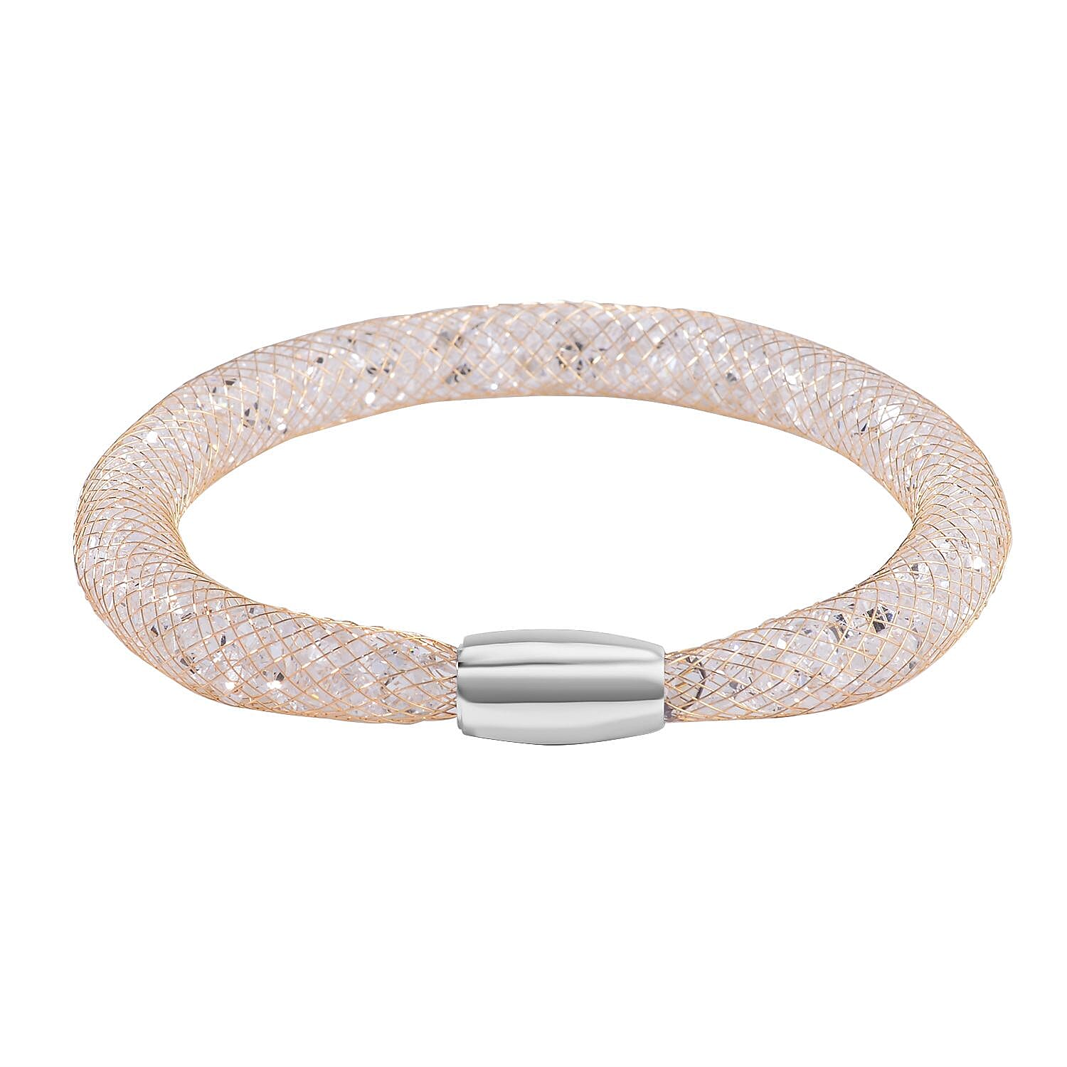 2 Piece Set -  White Crystal Fancy Necklace and Fancy Bracelet Pure Yellow Brass  0.020  Ct.