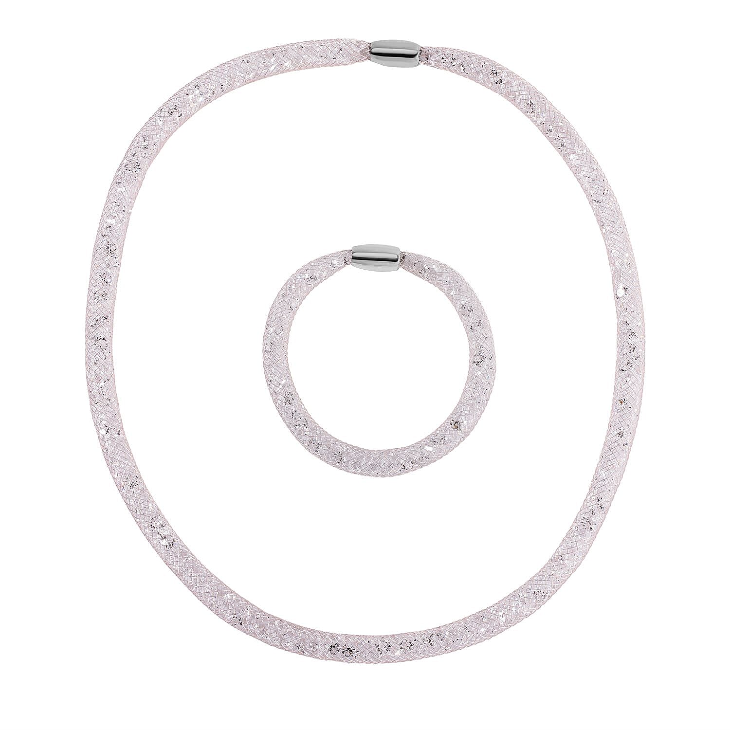 2 Piece Set -  Sparkly White Crystal Necklace (Size - 20) and Bracelet (Size - 8) in Rose Gold Tone