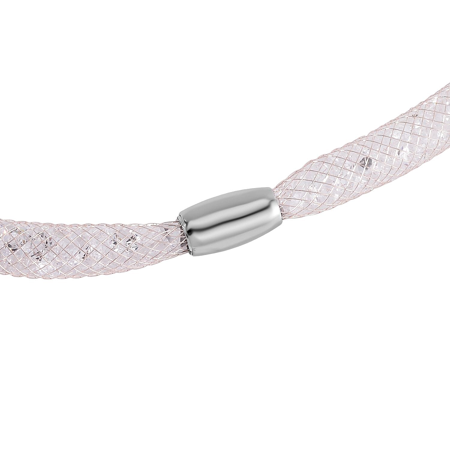 2 Piece Set -  Sparkly White Crystal Necklace (Size - 20) and Bracelet (Size - 8) in Rose Gold Tone