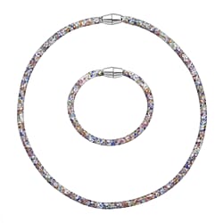 2 Piece Set -  Sparkly White Crystal Necklace (Size - 20) and Bracelet (Size - 8)