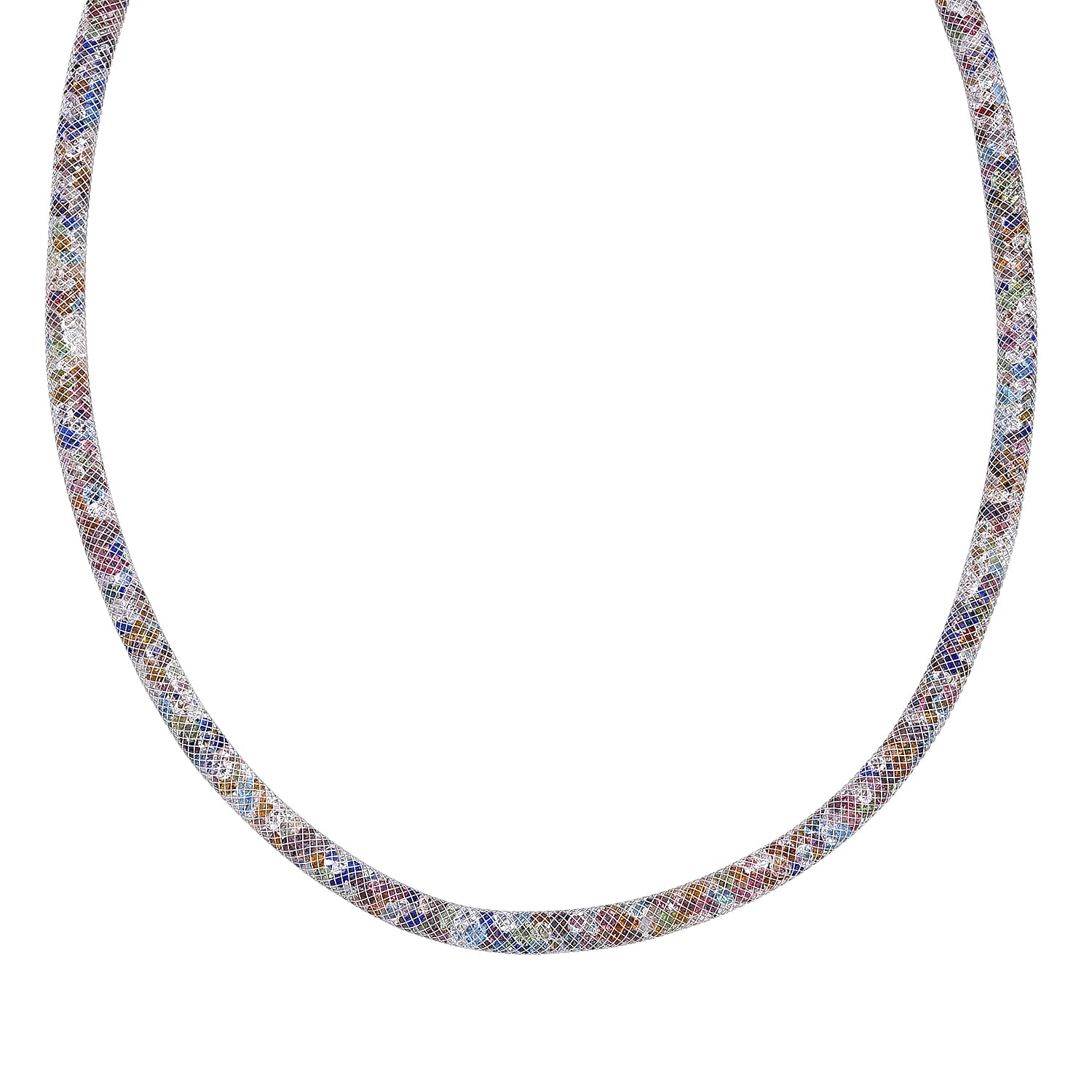 2 Piece Set -  Multi Color Crystal Fancy Necklace and Fancy Bracelet Pure White Brass  0.020  Ct.