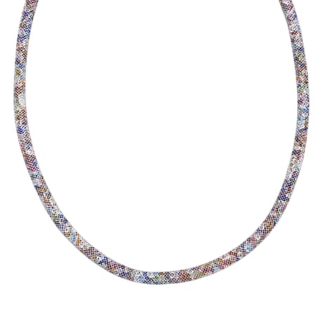 2 Piece Set -  Multi Color Crystal Fancy Necklace and Fancy Bracelet Pure White Brass  0.020  Ct.