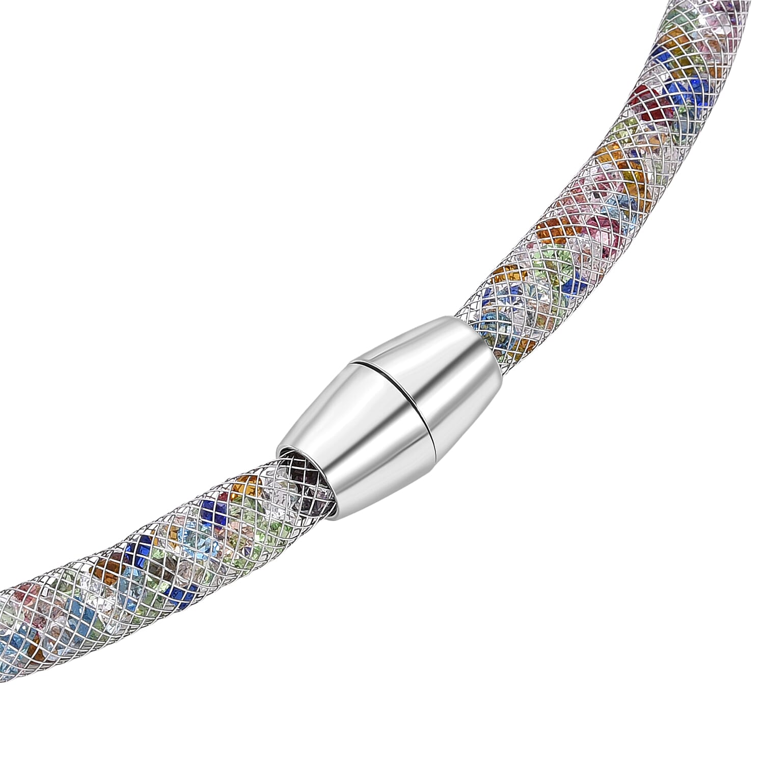 2 Piece Set -  Multi Color Crystal Fancy Necklace and Fancy Bracelet Pure White Brass  0.020  Ct.
