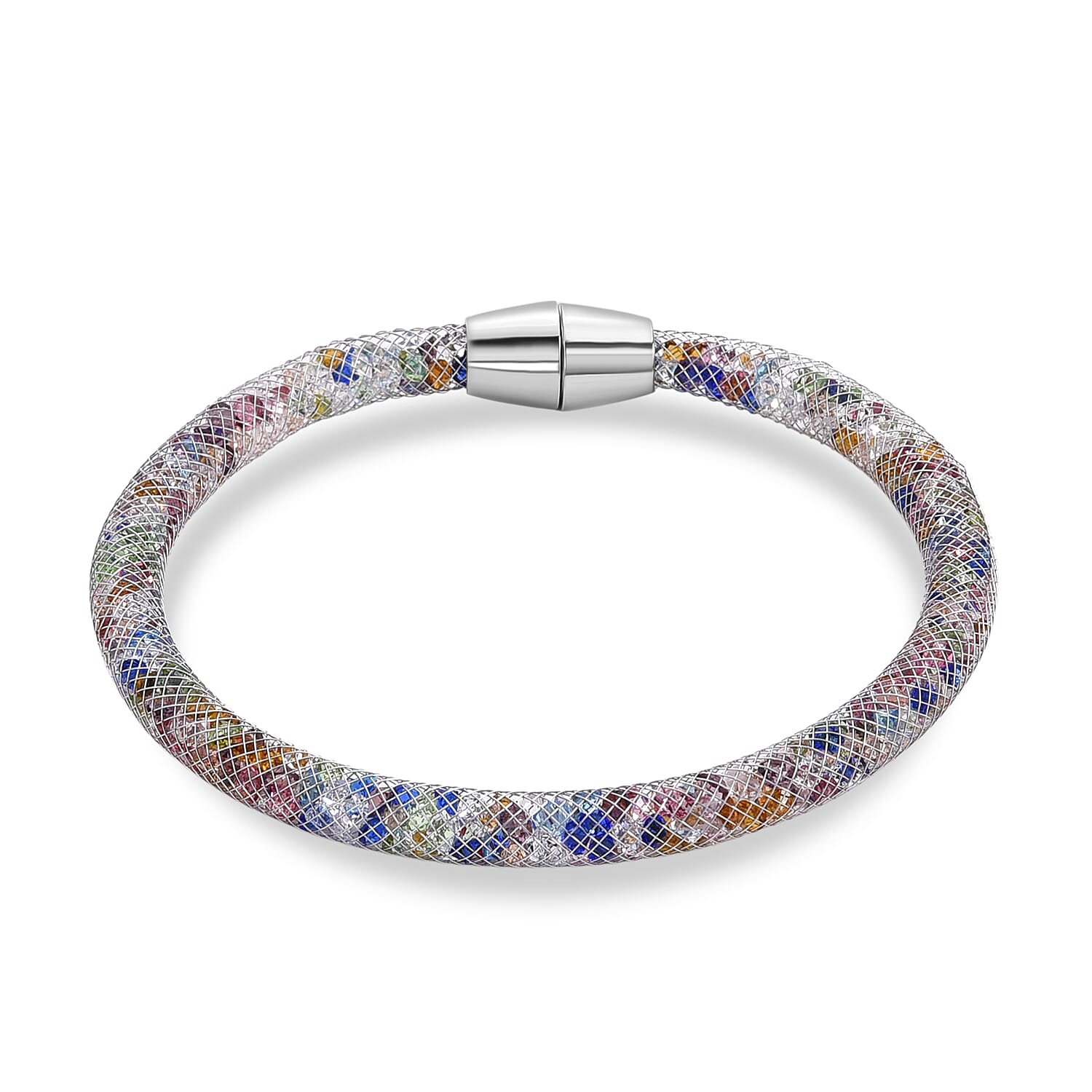 2 Piece Set -  Multi Color Crystal Fancy Necklace and Fancy Bracelet Pure White Brass  0.020  Ct.