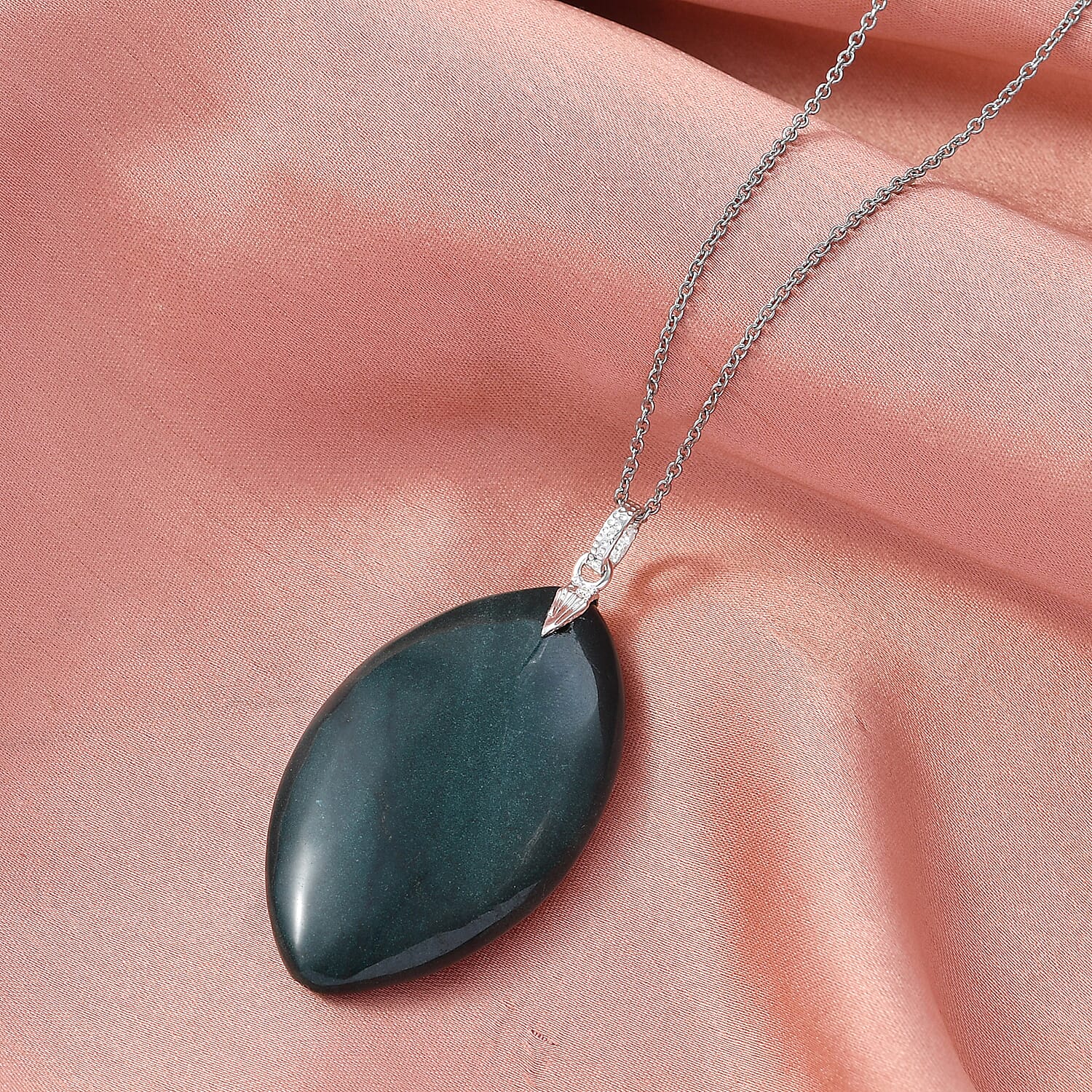 Green Jasper Pendant with Chain (Size 20) Mix Metal  100.000  Ct.