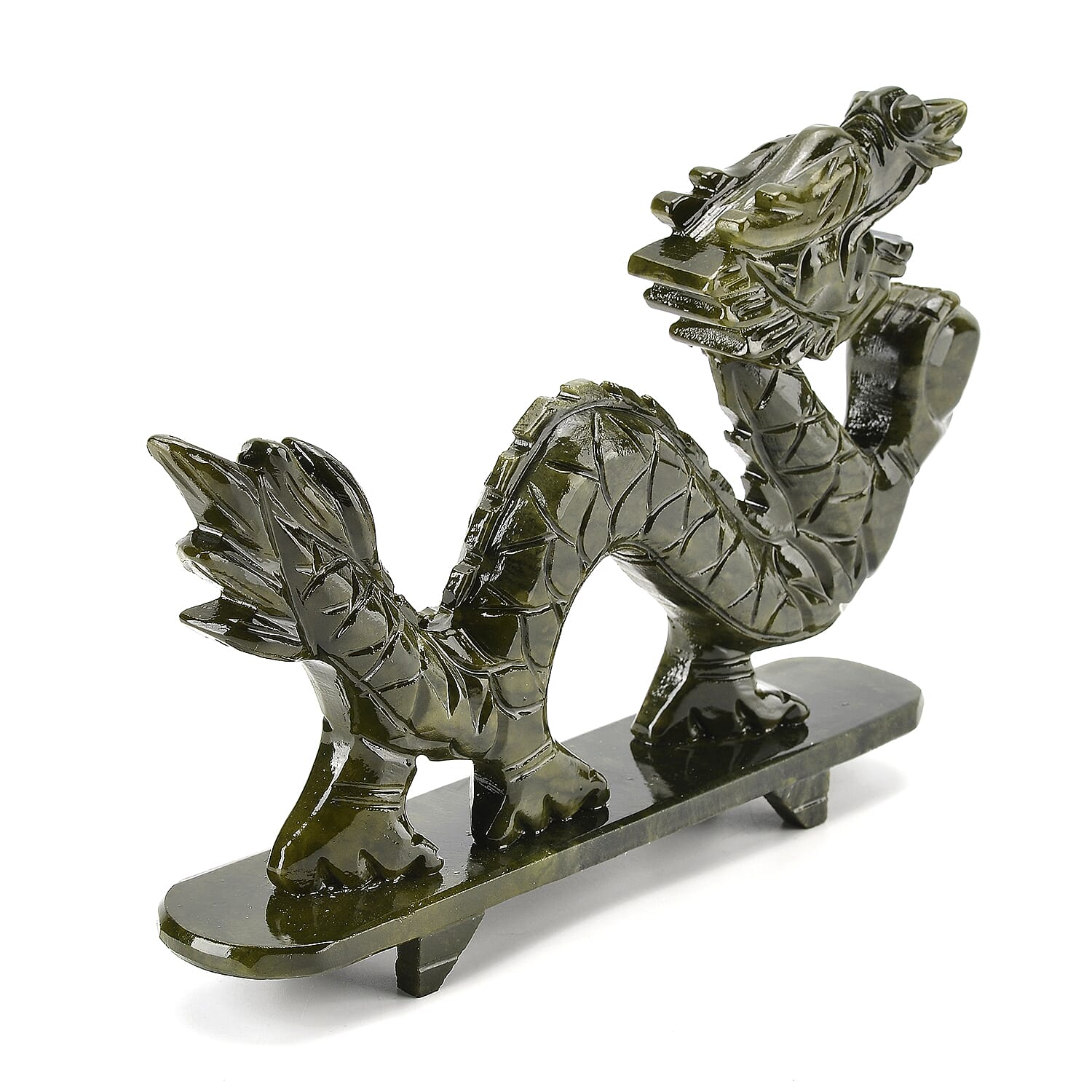 TJC EXCLUSIVE - Extremely Rare Hand Chinese Jade  Carved (Serpentine) Dragon Ornament - Symbolising Strength & Perseverance With Bracelet (Size 7.5 Strechable) 6595.00 Ct.