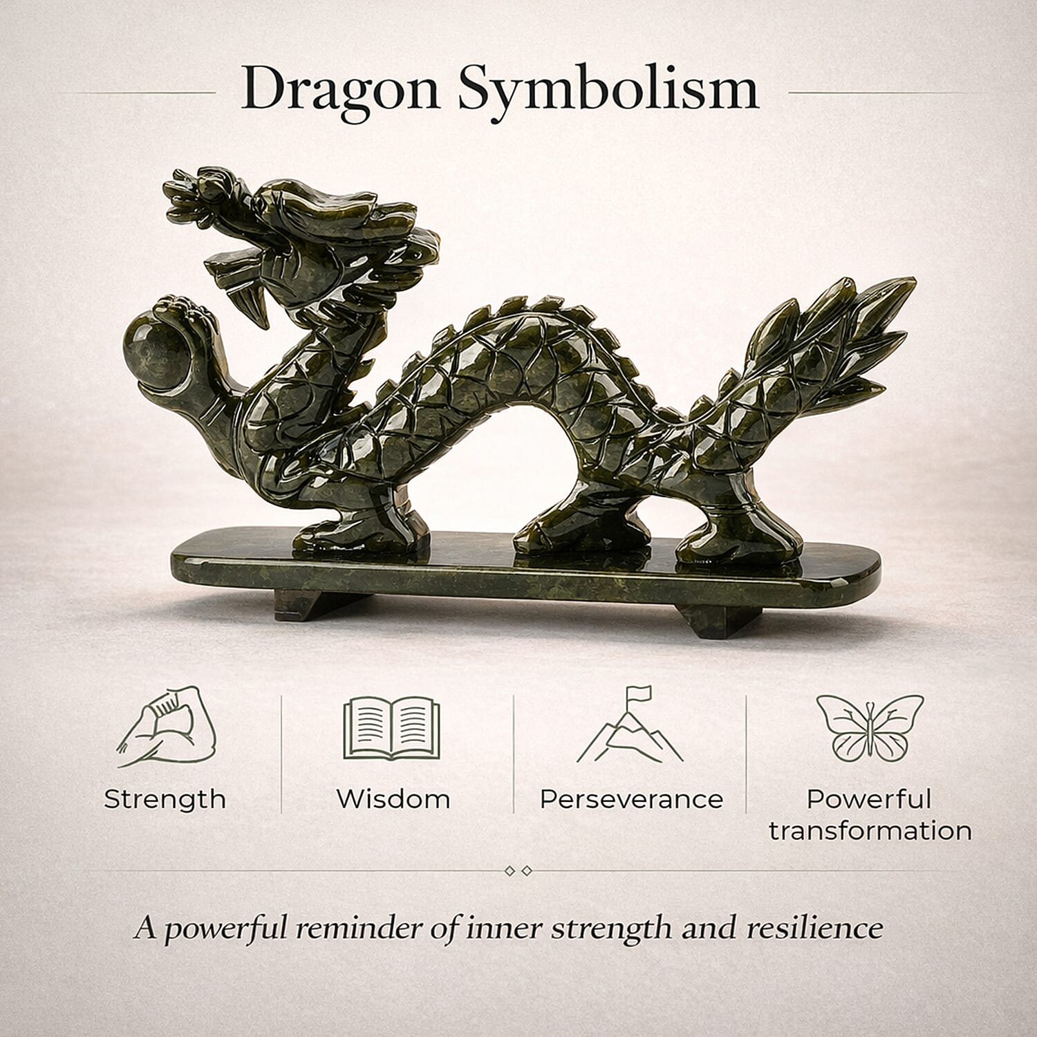 TJC EXCLUSIVE - Extremely Rare Hand Chinese Jade Carved (Serpentine) Dragon Ornament - Symbolising Strength & Perseverance With Bracelet (Size 7.5 Strechable) 6595.00 Ct.