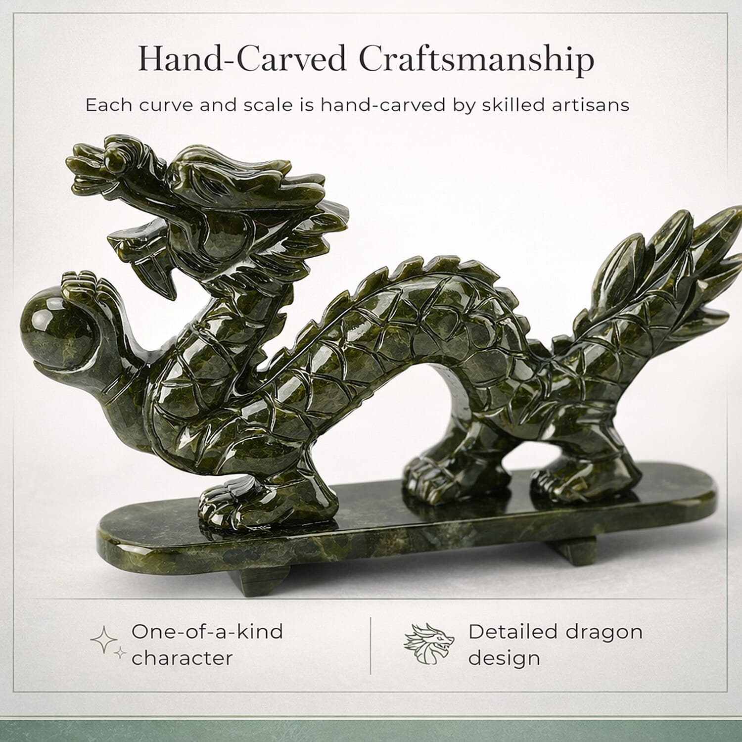 TJC EXCLUSIVE - Extremely Rare Hand Chinese Jade Carved (Serpentine) Dragon Ornament - Symbolising Strength & Perseverance With Bracelet (Size 7.5 Strechable) 6595.00 Ct.