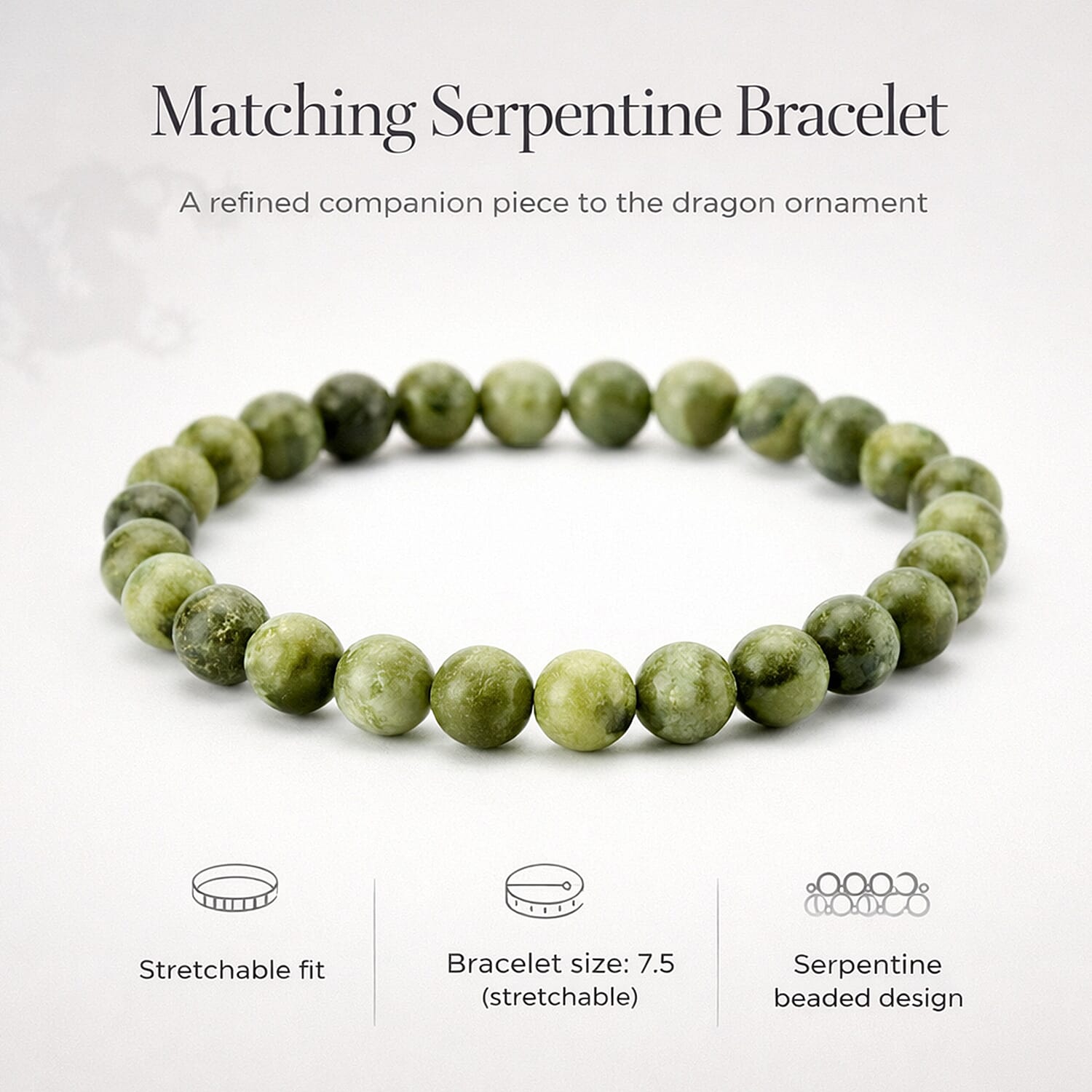 TJC EXCLUSIVE - Extremely Rare Hand Chinese Jade Carved (Serpentine) Dragon Ornament - Symbolising Strength & Perseverance With Bracelet (Size 7.5 Strechable) 6595.00 Ct.