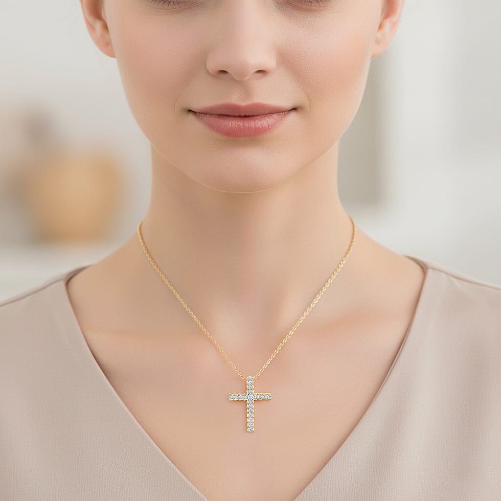 Luxuriant Lab Grown Diamond (SI-GH) Pendant with Chain (Size 18 - 2) in 18K Vermeil Yellow Gold Plated Sterling Silver 1.00 Ct.