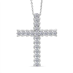 LUXURIANT 1 Ct. Lab Grown Diamond Cross Pendant with Chain in Rhodium Overlay Sterling Silver