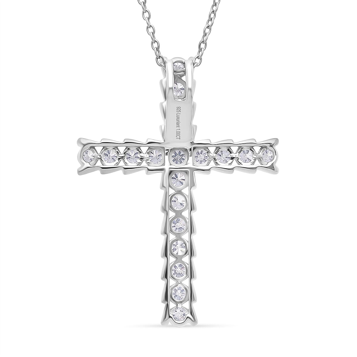 NY Close Out Deal - Luxuriant Lab Grown Diamond (SI-GH) Cross Pendant with Chain (Size 18-20) in Rhodium Overlay Sterling Silver 1.00 Ct.