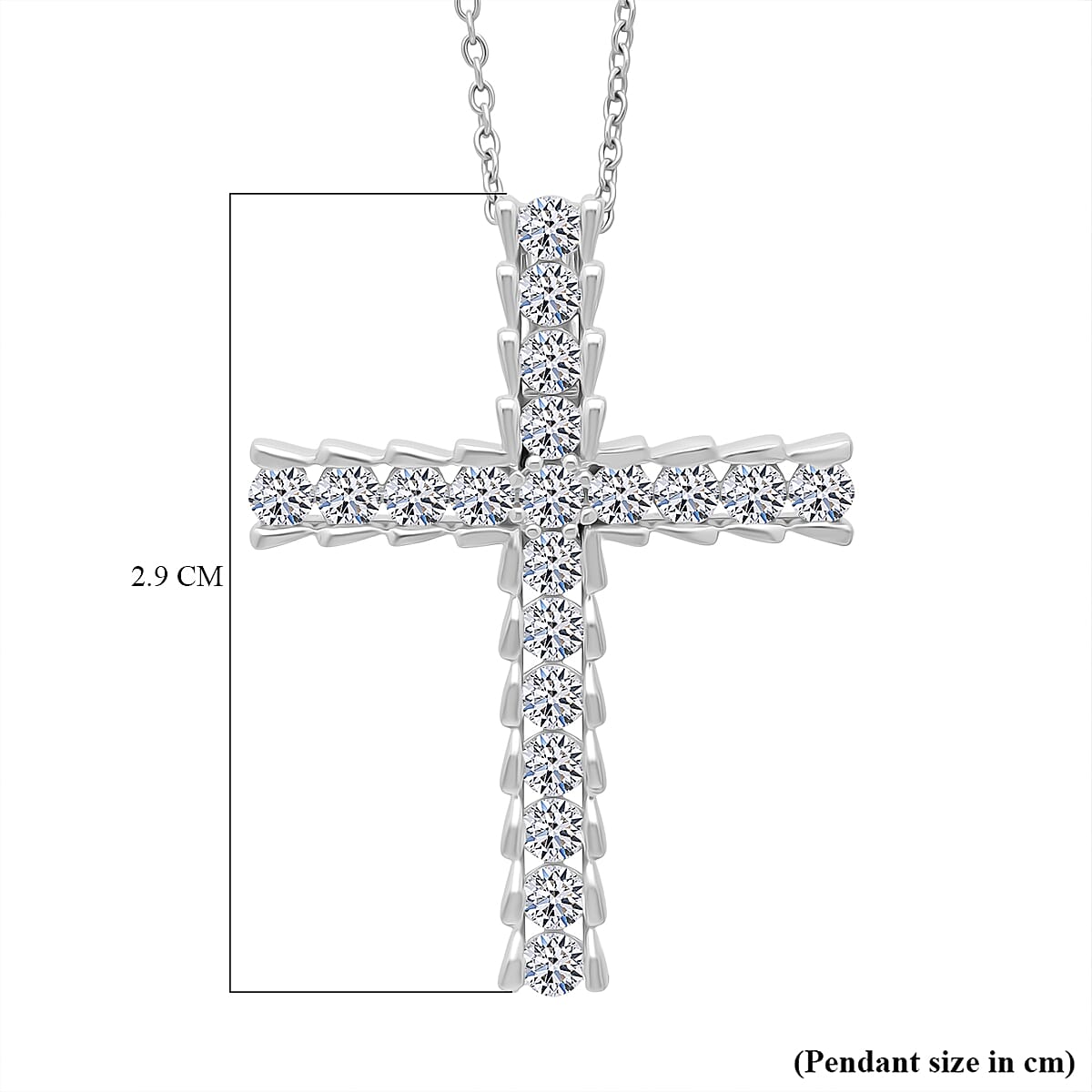 NY Close Out Deal - Luxuriant Lab Grown Diamond (SI-GH) Cross Pendant with Chain (Size 18-20) in Rhodium Overlay Sterling Silver 1.00 Ct.