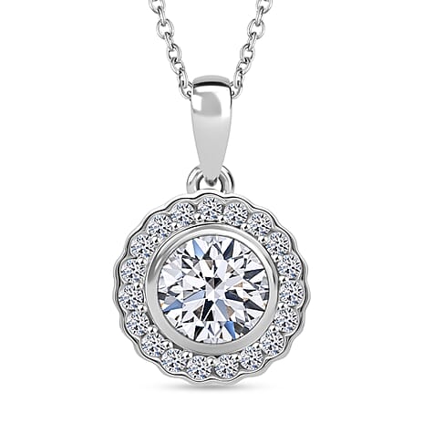 Luxuriant Lab Grown Diamond (SI-GH) Pendant with Chain (Size 18 - 2) in Rhodium Overlay Sterling Silver 1.25 Ct.