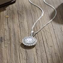 LUXURIANT 1.25 Ct. Lab Grown Diamond Halo Pendant with Chain in Rhodium Overlay Sterling Silver, 20 Inch