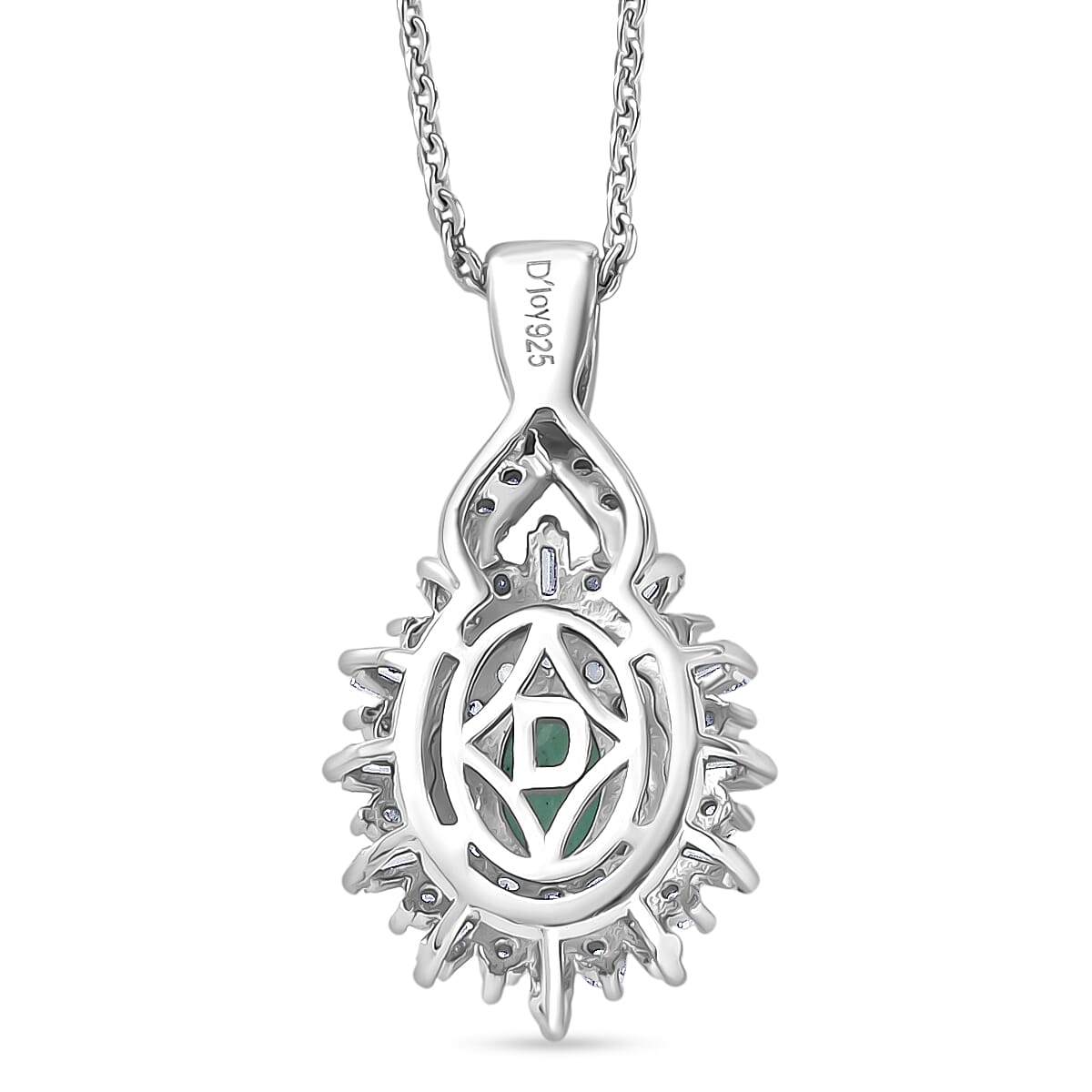 D'Joy Emerald, Yellow Sapphire & Moissanite Pendant with Chain (Size 20) in Rhodium Overlay Sterling Silver