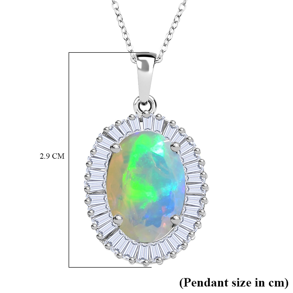 D'Joy Ethiopian Opal & Moissanite Pendant with Chain (Size 20) in Rhodium Overlay Sterling Silver 4.56 Ct, Silver Wt. 5.13 Gms.