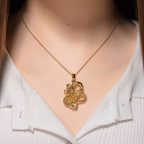 Dragon Pendant with Chain (Size 17 - 1.5 Ext) in Yellow Gold Plated