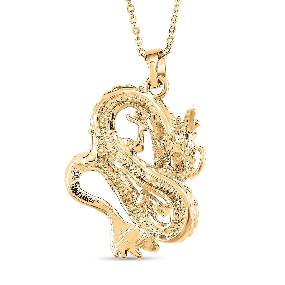 Dragon Pendant with Chain (Size 17 - 1.5 Ext) in Yellow Gold Plated