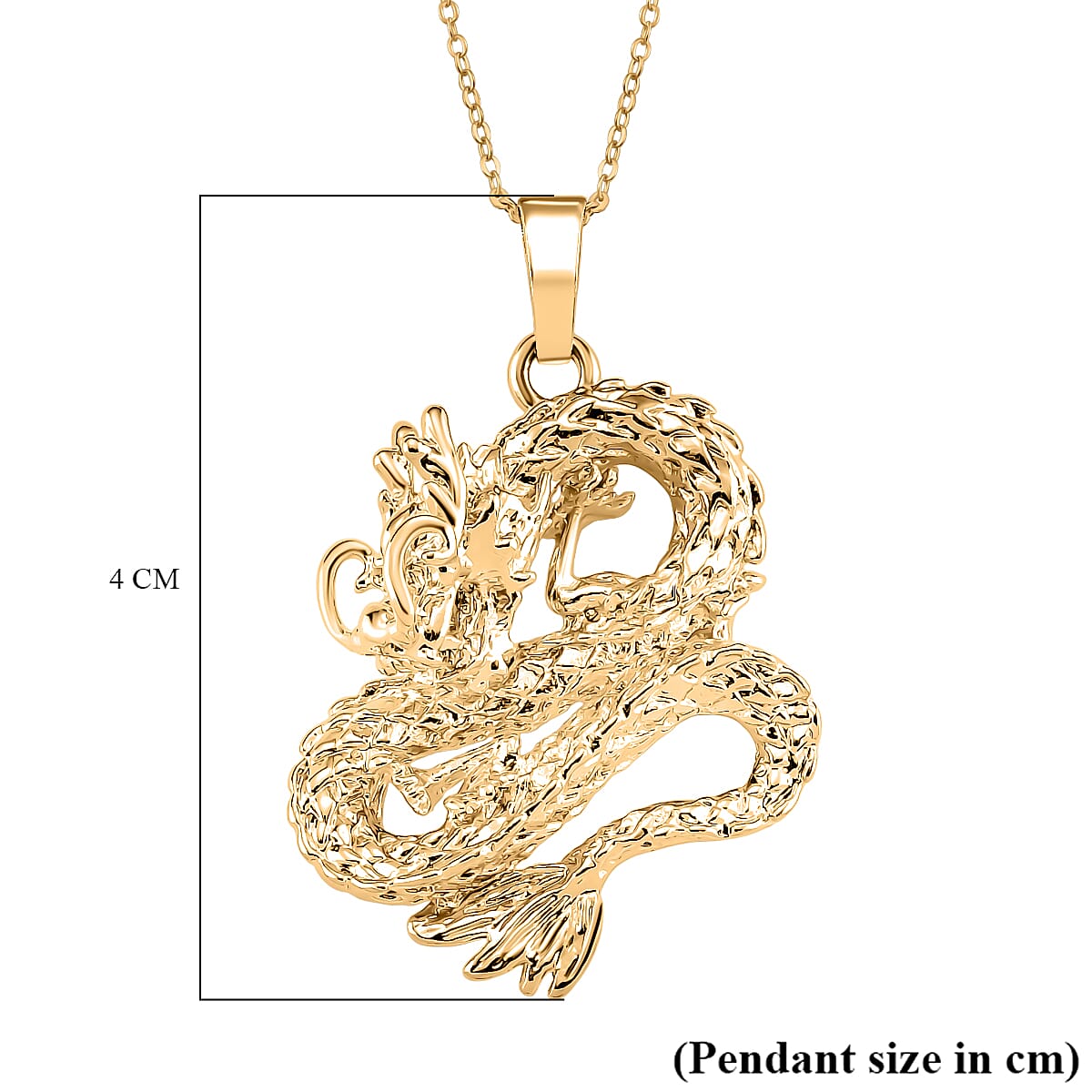 Dragon Pendant with Chain (Size 17 - 1.5 Ext) in Yellow Gold Plated