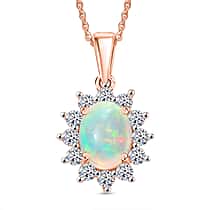 Luxuriant Ethiopian Opal & Lab Grown Diamond (SI-GH) Pendant with Chain (Size 20) in 18K Vermeil Rose Gold Plated Sterling Silver 1.73 Ct.