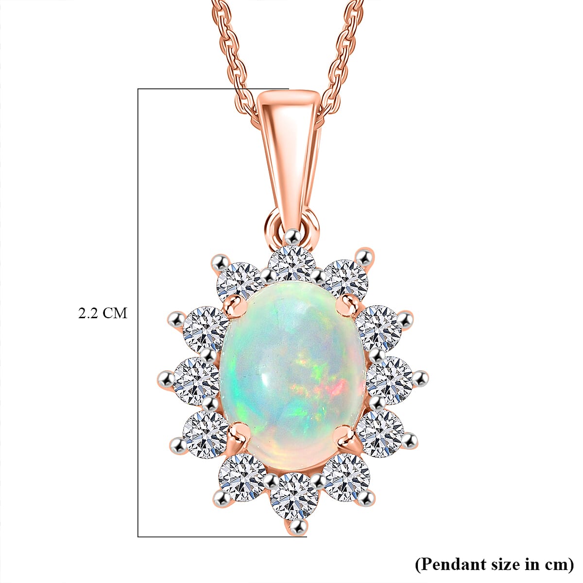 Luxuriant Ethiopian Opal & Lab Grown Diamond (SI-GH) Pendant with Chain (Size 20) in 18K Vermeil Rose Gold Plated Sterling Silver 1.73 Ct.
