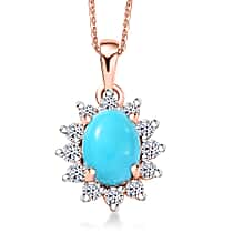 DOORBUSTER DEAL - Luxuriant Sleeping Beauty Turquoise &amp; Lab Grown Diamond (SI/GH) Pendant with Chain (Size 20) in 18K Vermeil Rose Gold Plated Sterling Silver 2.39 Ct.