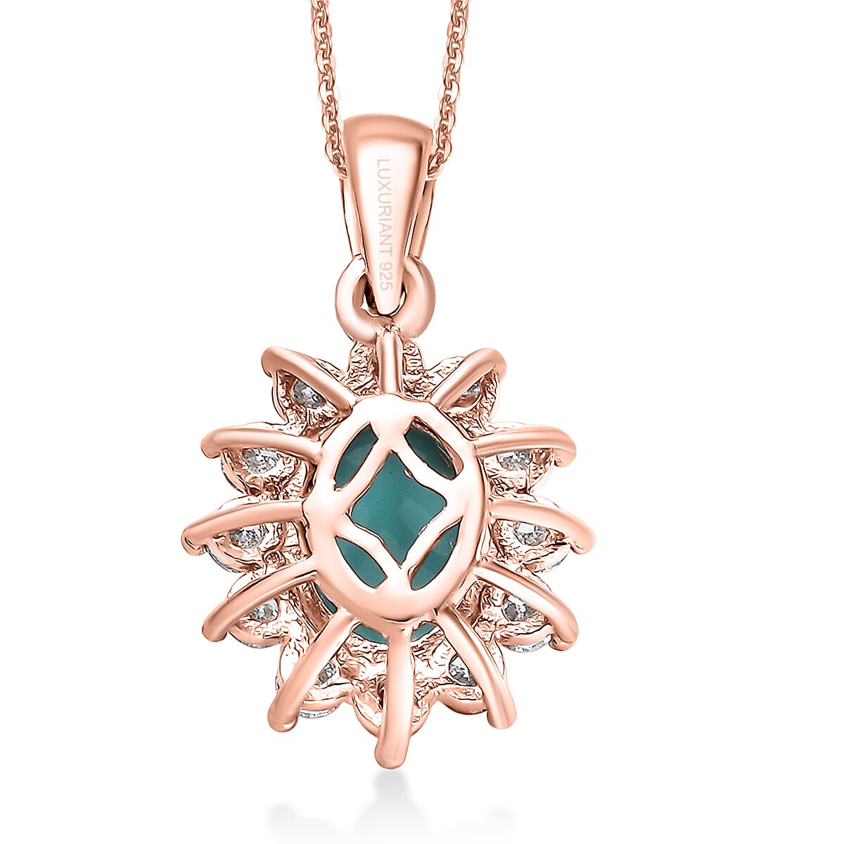 Luxuriant Sleeping Beauty Turquoise & Lab Grown Diamond (SI-GH) Pendant with Chain (Size 20) in 18K Vermeil Rose Gold Plated Sterling Silver 2.39 Ct.
