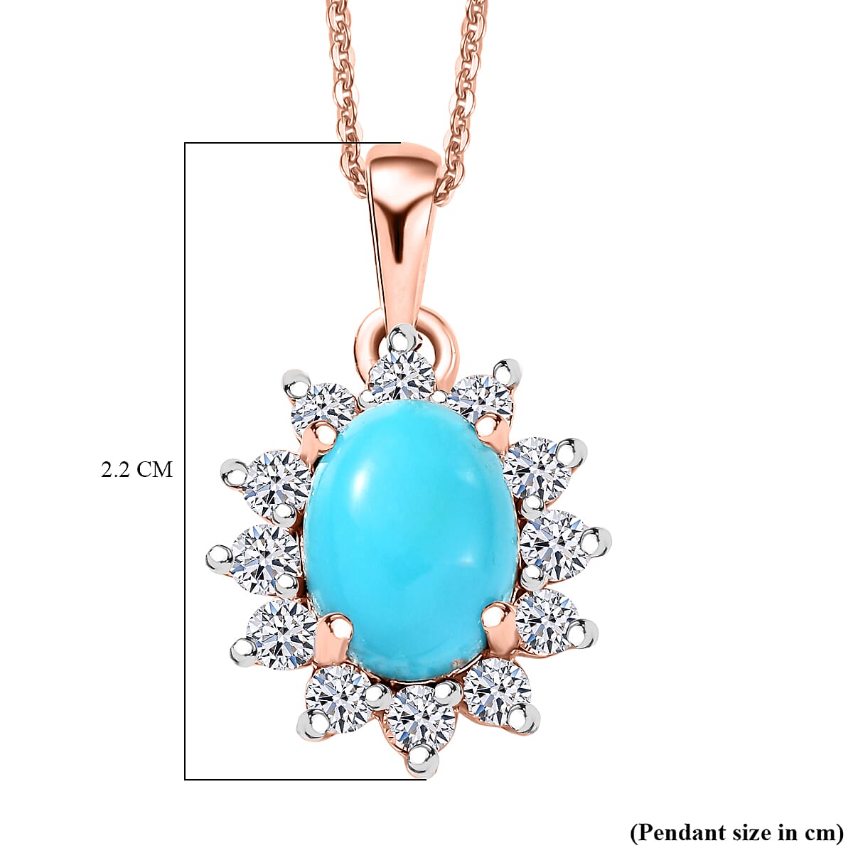 Luxuriant Sleeping Beauty Turquoise & Lab Grown Diamond (SI-GH) Pendant with Chain (Size 20) in 18K Vermeil Rose Gold Plated Sterling Silver 2.39 Ct.