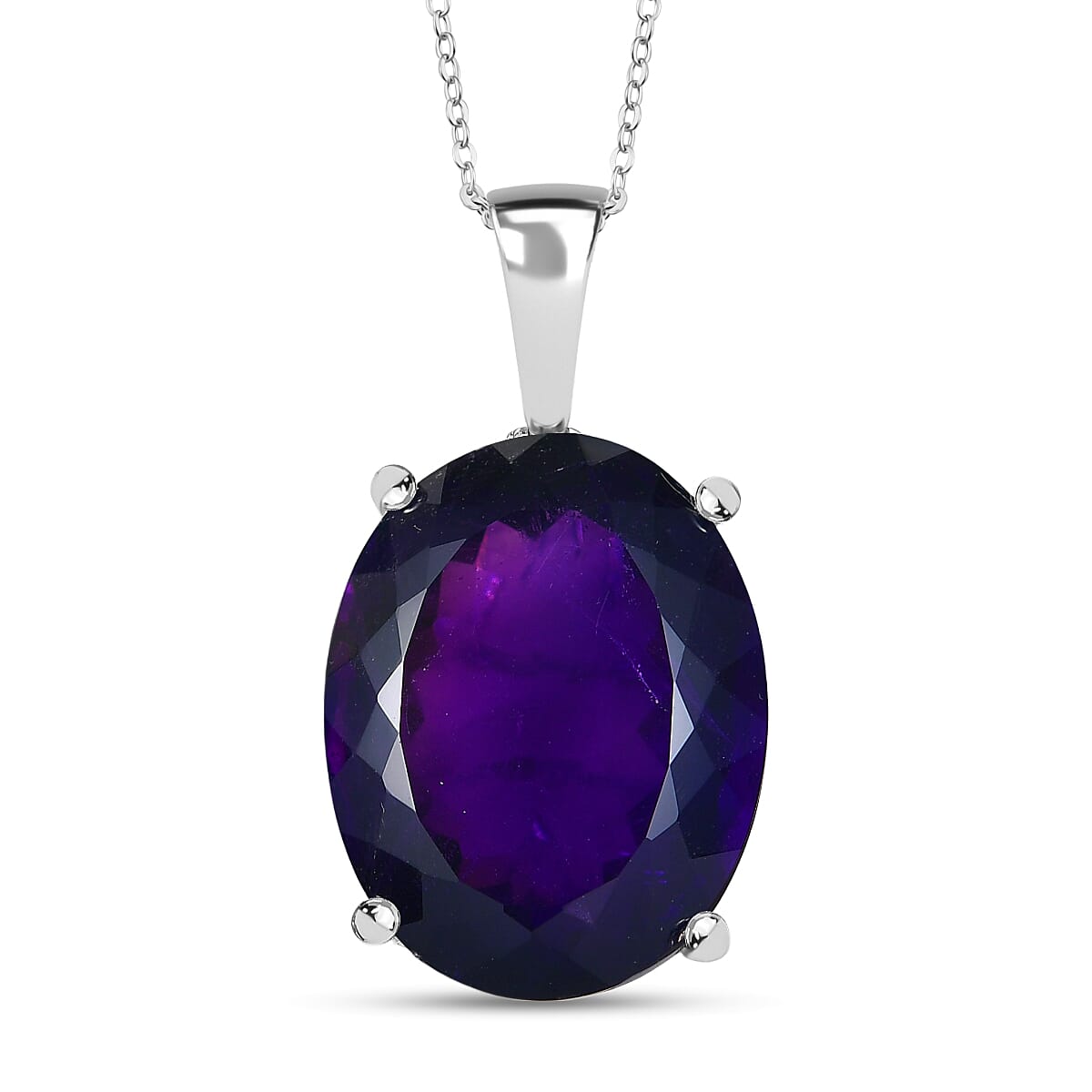 D'Joy African Amethyst Pendant with Chain (Size 20) in Rhodium Overlay Sterling Silver 40.69 Ct, Silver Wt. 5.32 Gms.