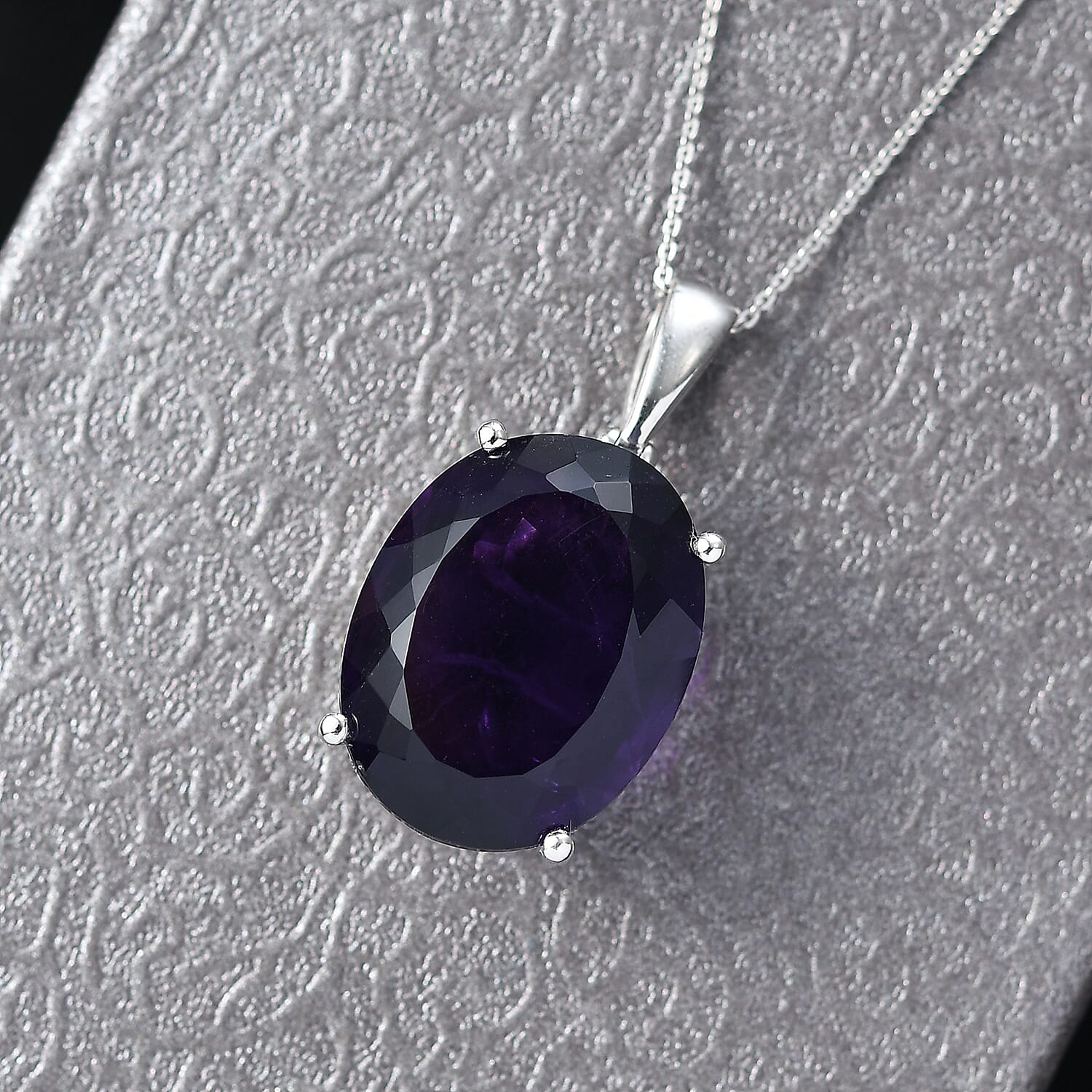 D'Joy African Amethyst Pendant with Chain (Size 20) in Rhodium Overlay Sterling Silver 40.69 Ct, Silver Wt. 5.32 Gms.